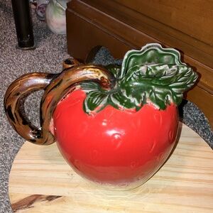 Hobby Lobby Red Strawberry Stoneware Handled Teapot 6.5”